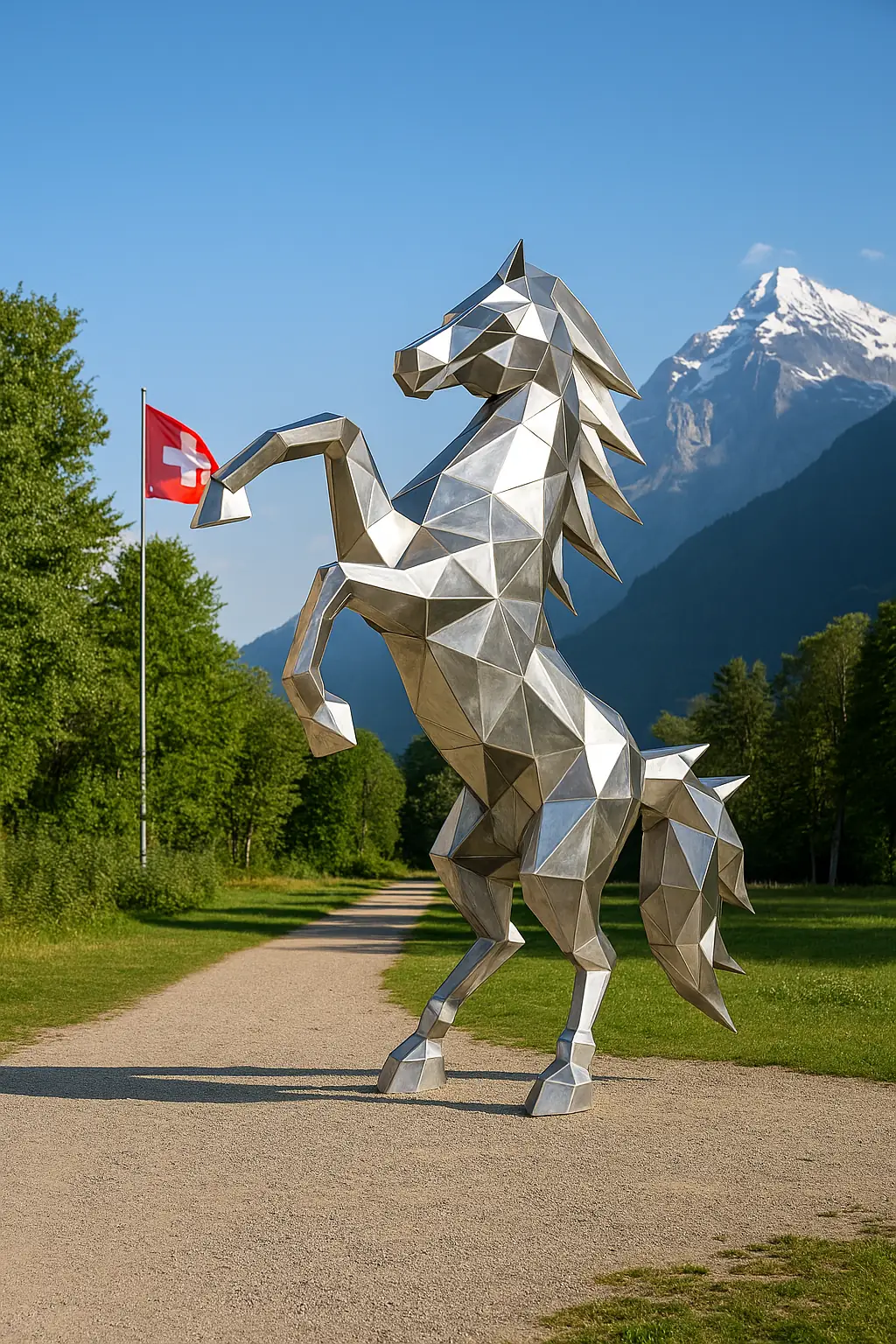 Sculpture de cheval polygonale en acier