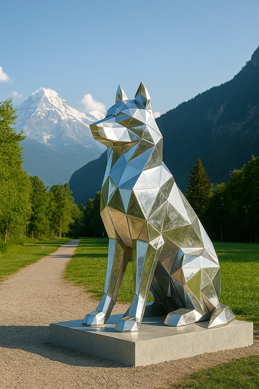 Sculpture de loup polygonale en acier