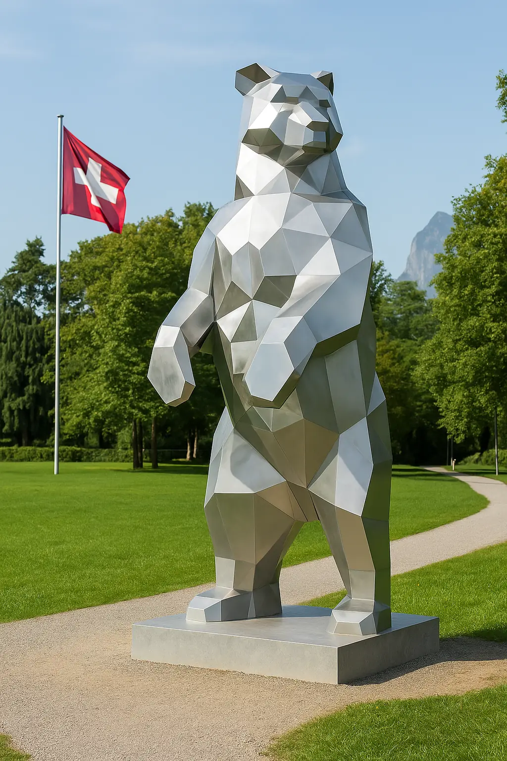 Sculpture d'ours polygonale en acier